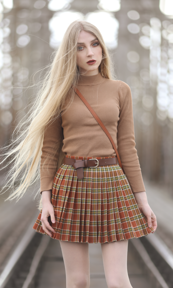 Ginger - brown pleated mini skirt